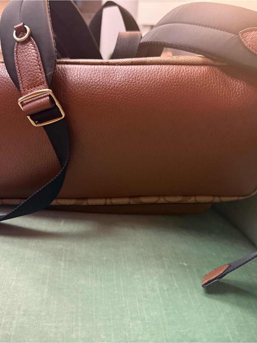 Coach Brown Pebble Leather Backpack with Black Strap